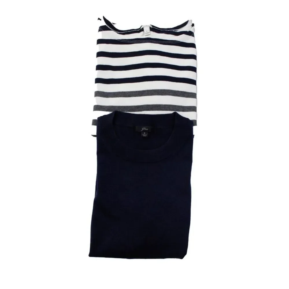 J Crew Womens Striped Tee Shirt Scoop Neck Sweatshirt White Blue Small Lot 2